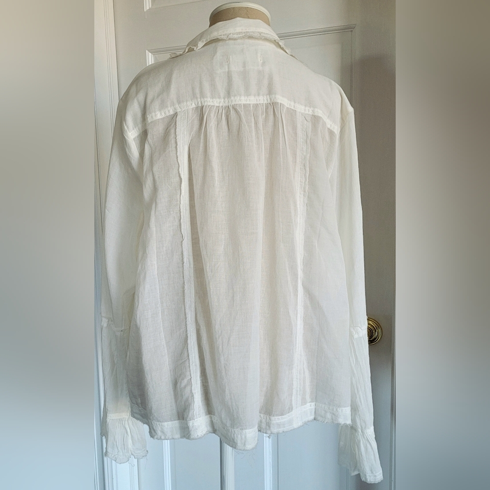 Free People White Ruffled Button-Front Blouse - Picture 3 of 16